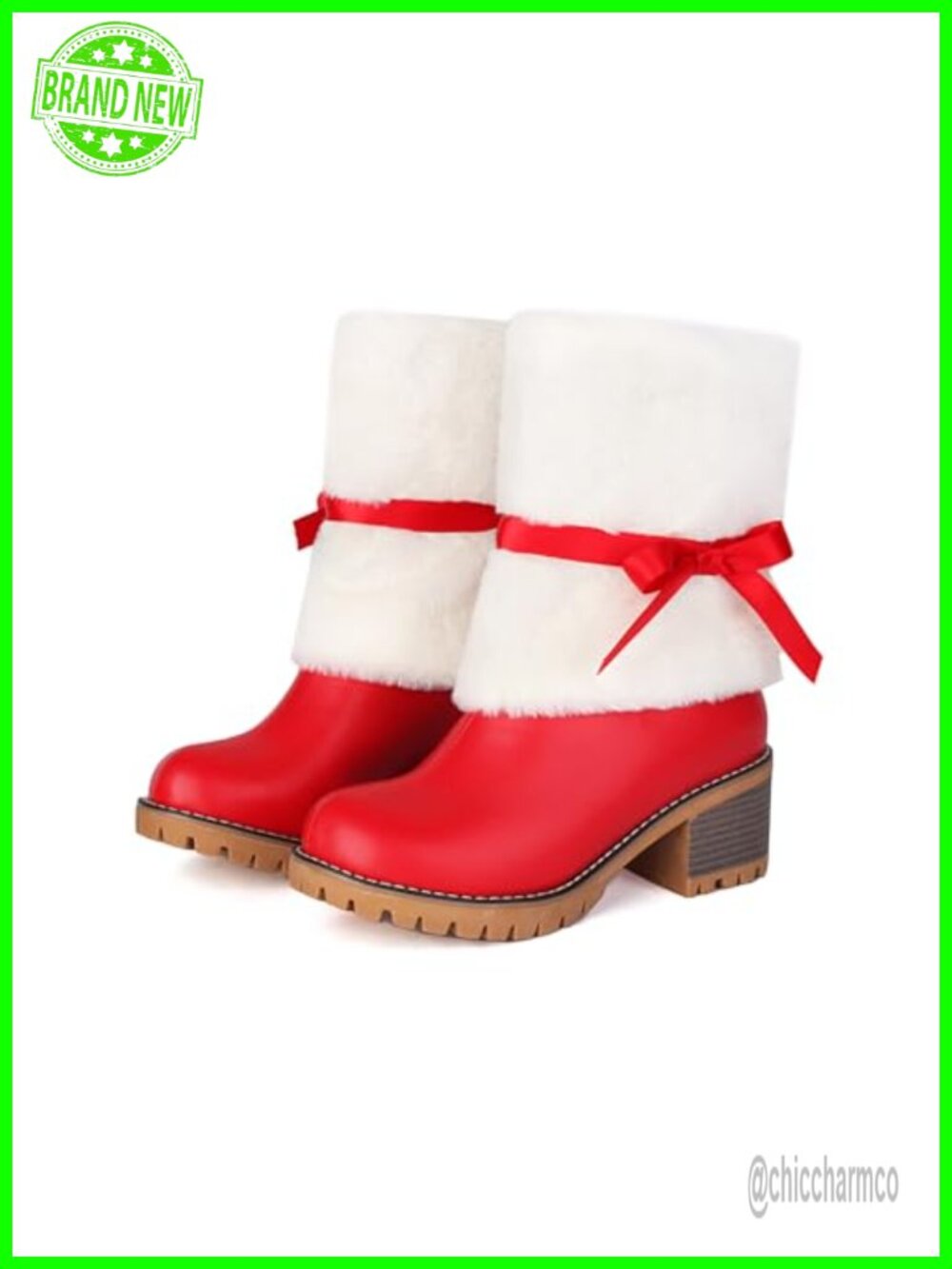 Women's PU Leather Ankle Booties Fur Lined Chunky Heel Bow Winter Boots